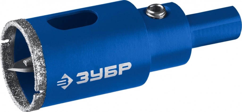 Алмазная коронка для мокрого сверления ЗУБР ПРОФЕССИОНАЛ по кафелю и стеклу, d=18 мм, зерно р 60, в сборе с [29850-18]