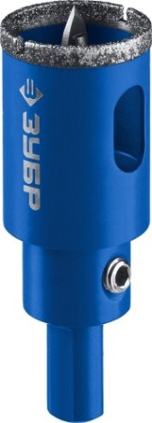 Алмазная коронка для мокрого сверления ЗУБР ПРОФЕССИОНАЛ по кафелю и стеклу, d=32 мм, зерно р 60, в сборе с [29850-32]