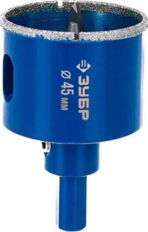 Алмазная коронка для мокрого сверления ЗУБР ПРОФЕССИОНАЛ по кафелю и стеклу, d=45 мм, зерно р 60, в сборе с [29850-45]