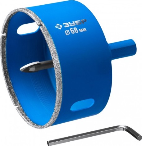 Алмазная коронка для мокрого сверления ЗУБР ПРОФЕССИОНАЛ по кафелю и стеклу, d=68 мм, зерно р 60, в сборе с [29850-68]