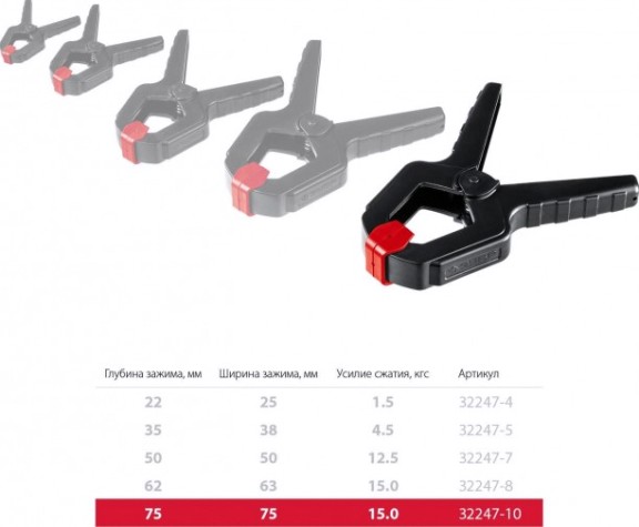 Cтрубцина легкая ЗУБР МАСТЕР мз-100 пружинный зажим 100/75 мм, [32247-10]
