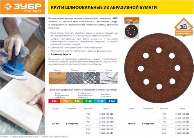 Диск на велюровой основе ЗУБР СТАНДАРТ 6 отв., р60, 150мм, 5 шт [35350-150-060]