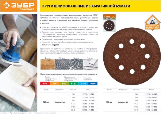 Диск на велюровой основе ЗУБР СТАНДАРТ 8 отв., р80, 125мм, 5 шт [35350-125-080]