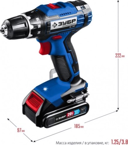 Дрель-шуруповерт аккумуляторная ЗУБР DL-201-22 Профессионал