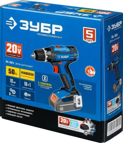 Дрель-шуруповерт аккумуляторная ЗУБР DL-201 без АКБ и ЗУ Профессионал