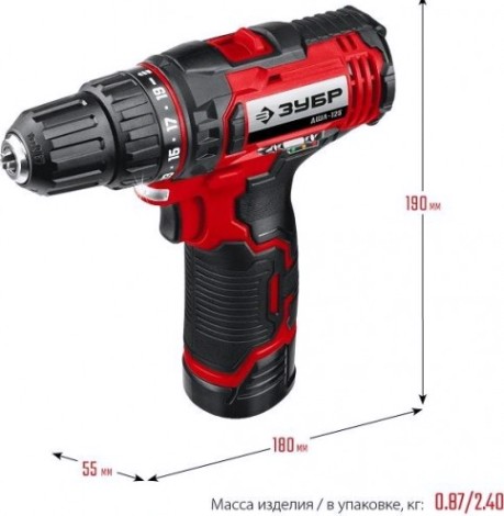 Дрель-шуруповерт аккумуляторная ЗУБР ДШЛ-125-22