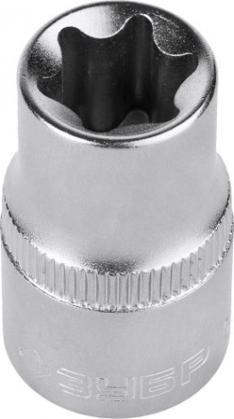 Головка шестигранная с посадкой 1/2" ЗУБР МАСТЕР E-TORX торцовая cr-v, хроматированное покрытие, e16 [27719-16]