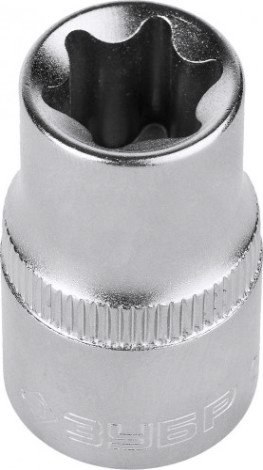Головка шестигранная с посадкой 1/2" ЗУБР МАСТЕР E-TORX торцовая cr-v, хроматированное покрытие, e18 [27719-18]