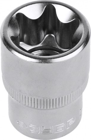 Головка шестигранная с посадкой 1/2" ЗУБР МАСТЕР E-TORX торцовая cr-v, хроматированное покрытие, e22 [27719-22]