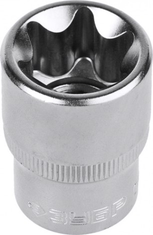 Головка шестигранная с посадкой 1/2" ЗУБР МАСТЕР E-TORX торцовая cr-v, хроматированное покрытие, e24 [27719-24]