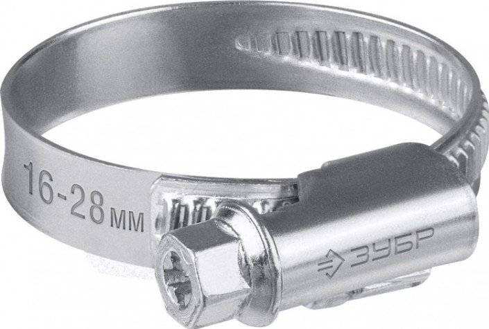 Хомут червячный ЗУБР X-9H 16-28 мм ширина 9 мм, цинк, 50 шт [37807-28]