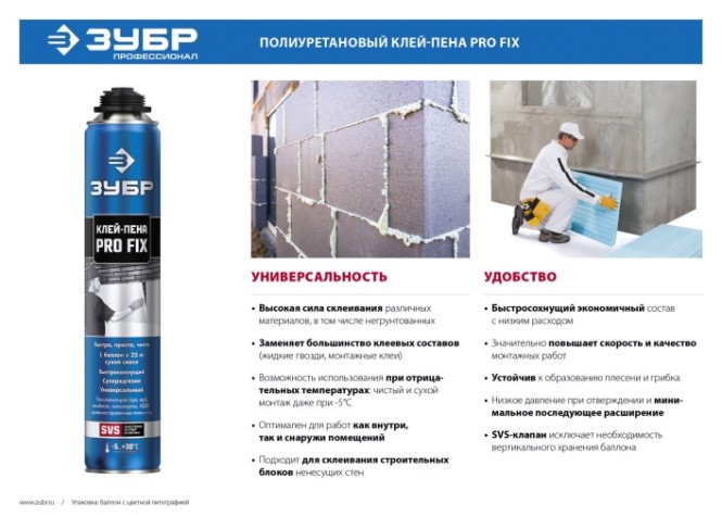 Клей-пена ЗУБР PRO FIX профессиональная, всесезонная, (750 мл) [41150]