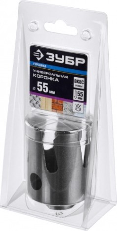 Коронка универсальная ЗУБР ПРОФЕССИОНАЛ проуниверсал 55 мм, с твердосплавными резцами [29514-55]