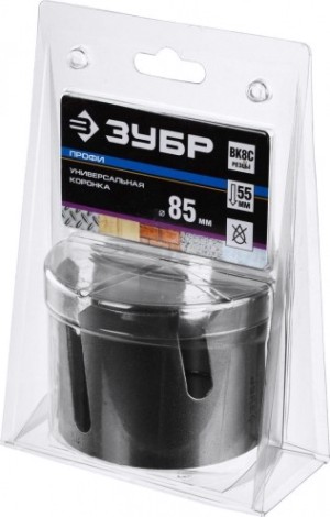Коронка универсальная ЗУБР ПРОФЕССИОНАЛ проуниверсал 85 мм, с твердосплавными резцами [29514-85]