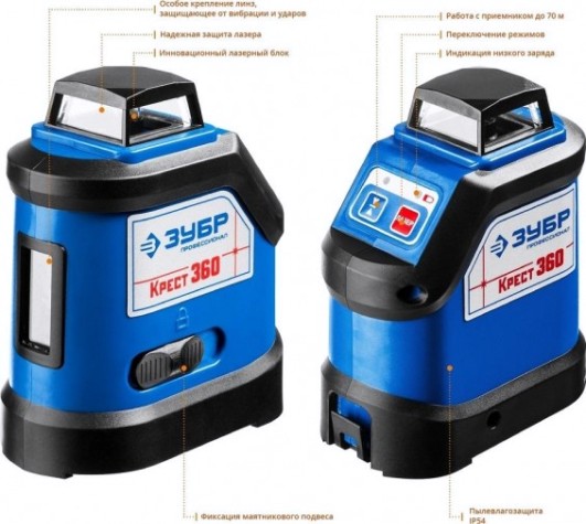 Лазерный уровень ЗУБР КРЕСТ 360 №2 нивелир 360° [34906-2]