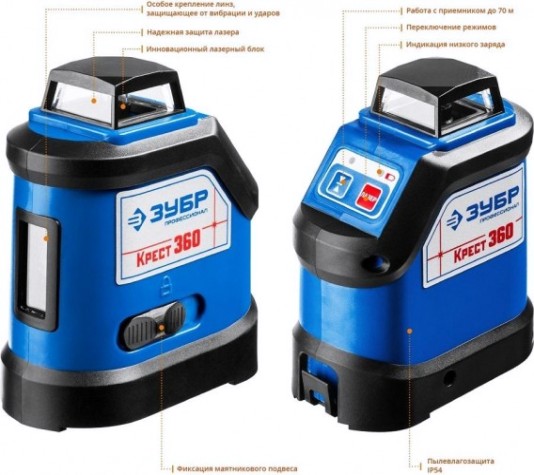Лазерный уровень ЗУБР КРЕСТ 360 нивелир 360° [34906]