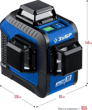 Лазерный уровень ЗУБР ПРОФЕССИОНАЛ крест 3d зеленый [34909]