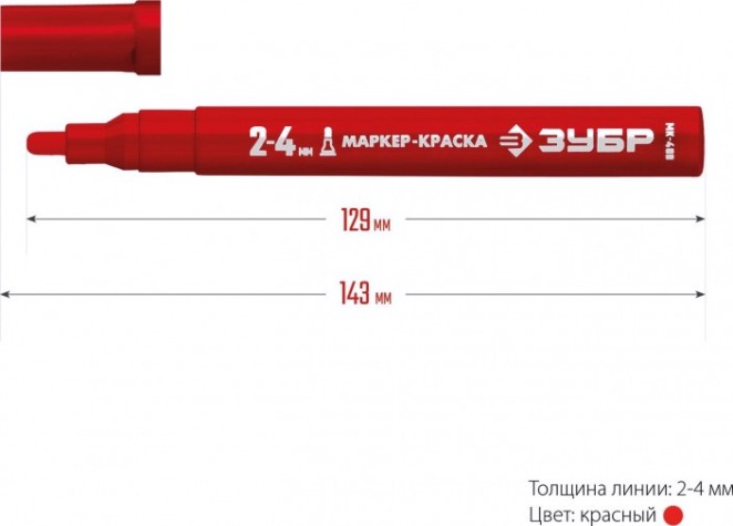Маркер-краска ЗУБР красный круглый наконечник [06325-3]