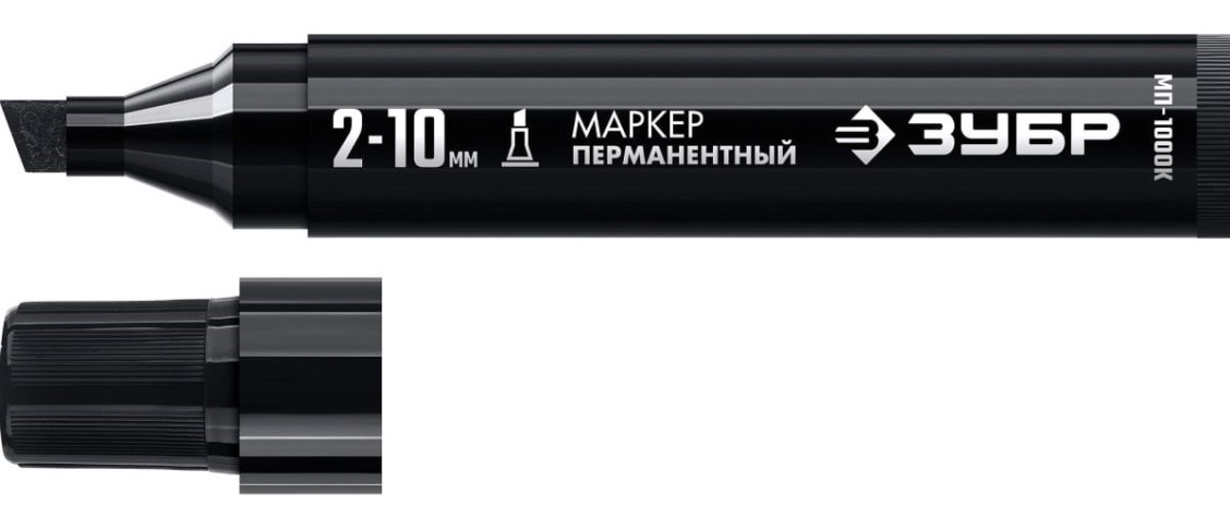 Маркер перманентный ЗУБР МП-1000К 2-10 мм, клиновидный, черный [06333-2]
