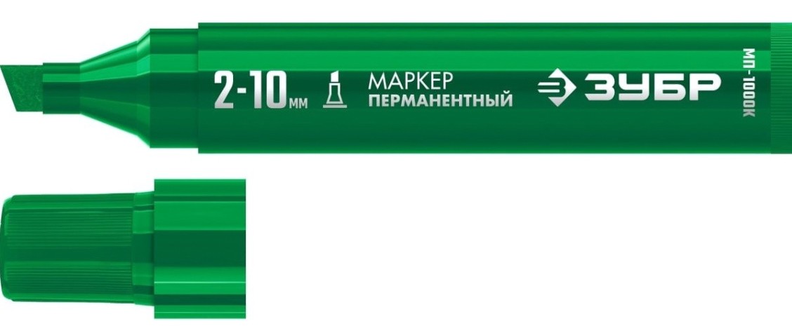 Маркер перманентный ЗУБР МП-1000К 2-10 мм, клиновидный, зеленый [06333-4]