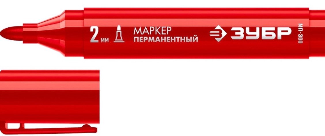 Маркер перманентный ЗУБР МП-300 2 мм, заостренный, красный [06322-3]
