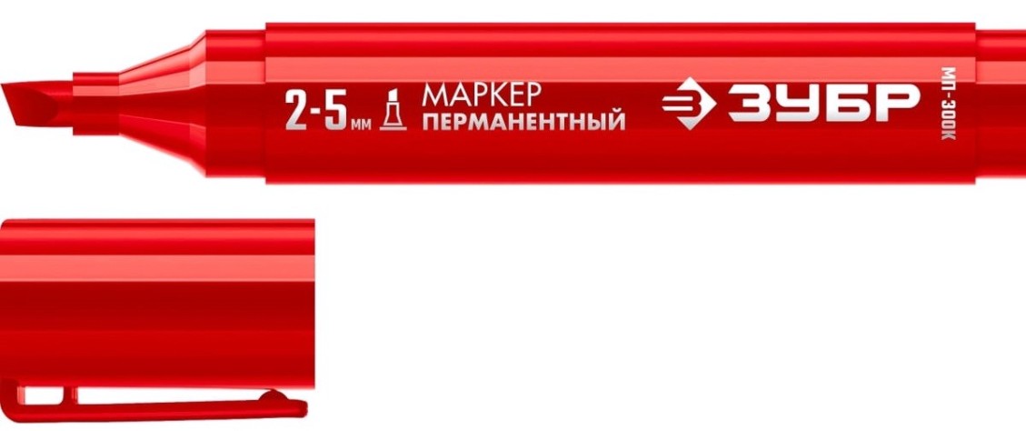 Маркер перманентный ЗУБР МП-300К 2-5 мм, клиновидный, красный [06323-3]