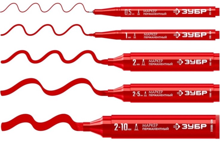 Маркер перманентный ЗУБР МП-300К 2-5 мм, клиновидный, красный [06323-3]