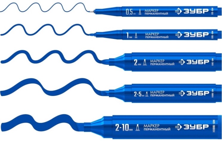 Маркер перманентный ЗУБР МП-300К 2-5 мм, клиновидный, синий [06323-7]