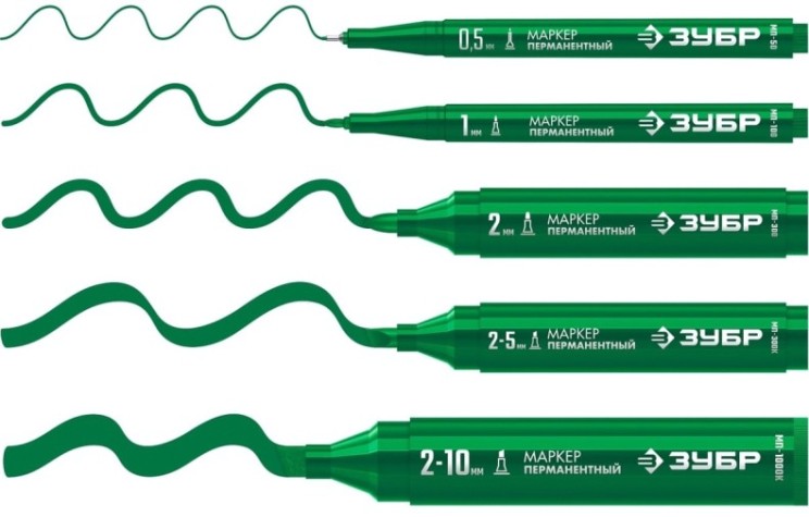 Маркер перманентный ЗУБР МП-300К 2-5 мм, клиновидный, зеленый [06323-4]