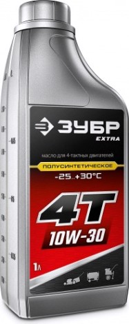 Масло для 4-тактных бензиновых двигателей ЗУБР EXTRA 4Т-10W30 полусинтетическое 1 л. [70610-1]