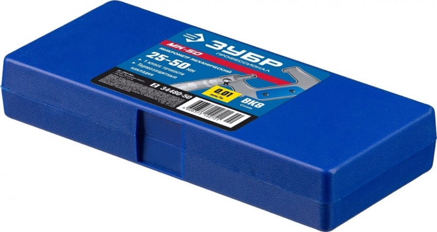 Микрометр ЗУБР ПРОФЕССИОНАЛ гладкий механический, мк 50, диапазон 25-50мм, шаг [34480-50_z01]