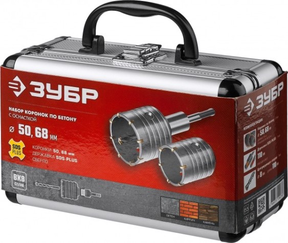 Набор буровых коронок SDS-plus ЗУБР МАСТЕР с оснасткой, d=50, 68 мм,М22 кейс, [29211-H2]