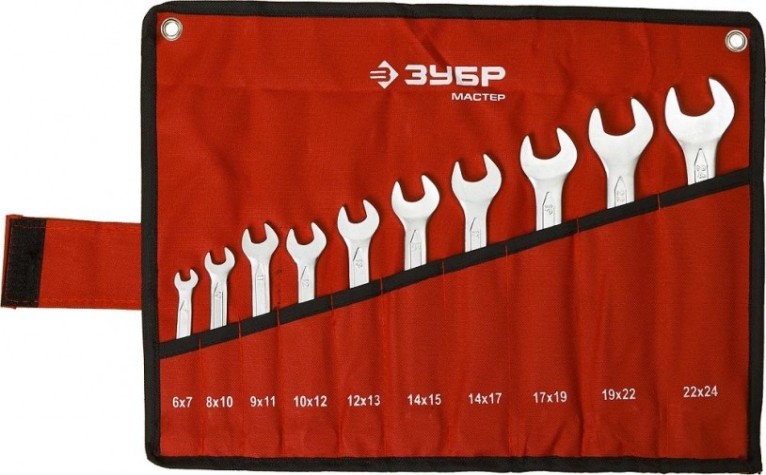 Набор ключей рожковых гаечных ЗУБР МАСТЕР 10 шт, 6-24 мм [27010-H10]