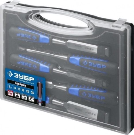 Набор стамесок долот с двухкомпонентной рукотяткой ЗУБР Ударник 18097-H5 [18097-H5]