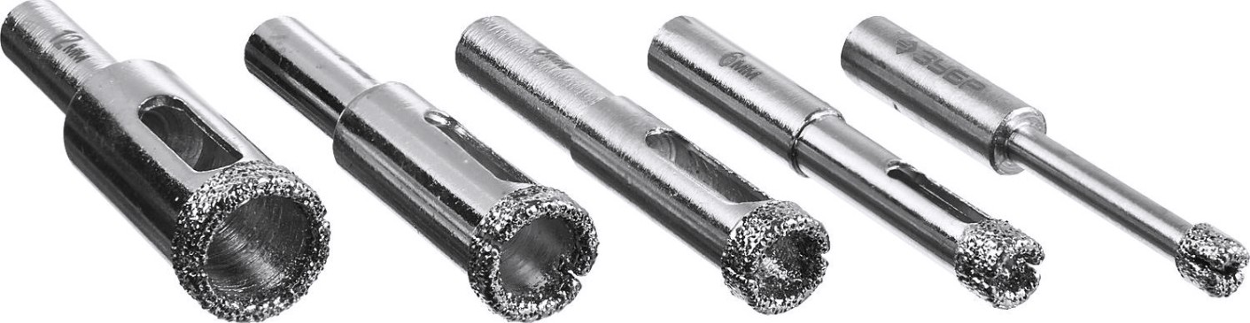 Набор сверл алмазных ЗУБР ПРОФЕССИОНАЛ трубчатых по кафелю и стеклу, d=4, 6, 8, 10, 12 мм [29850-H5]