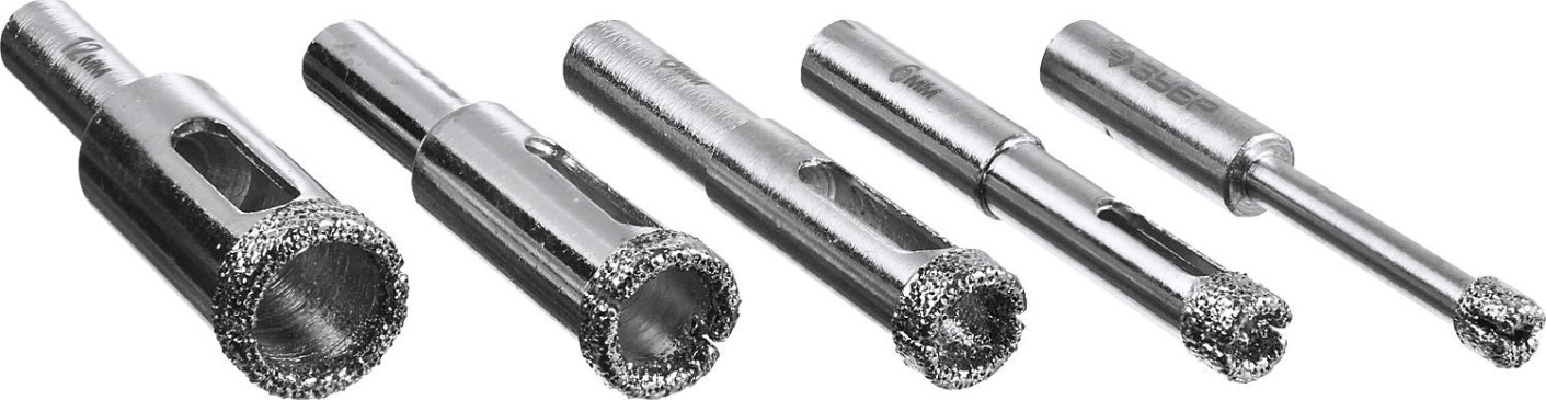 Набор сверл алмазных ЗУБР ПРОФЕССИОНАЛ трубчатых по кафелю и стеклу с кондуктором, d=4, 6 [29851-H6]
