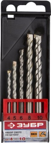 Набор сверл по бетону ЗУБР МАСТЕР 5 шт: d 4-5-6-8-10 мм [2922-H5]