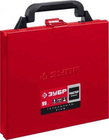 Набор сверл по металлу ЗУБР МАСТЕР сталь р4м2, 99шт.(1-10мм), мет.бокс [29605-H99]