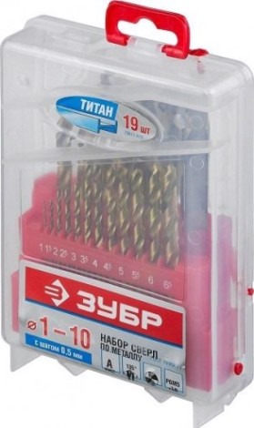 Набор сверл по металлу ЗУБР нитрид-титановое покрытие 29617-H19 (1,0-10,0 мм.) 19 шт [29617-H19_z01]