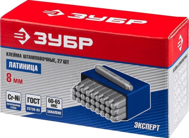 Набор ударных клейм ЗУБР PROFI буквенные латинские, шрифт 8мм [21505-08_z01]
