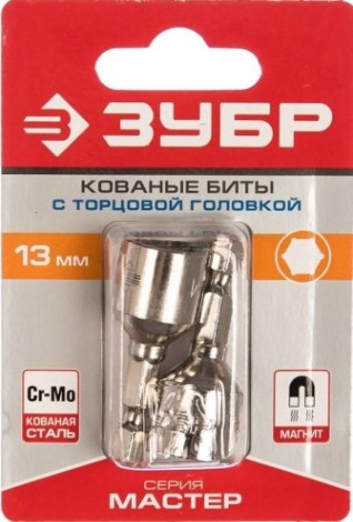 Насадка шестигранная ЗУБР МАСТЕР с торцовой головкой, магнитные, cr-v, e 1/4", 13х4 [26392-13-02]