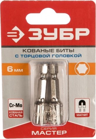 Насадка шестигранная ЗУБР МАСТЕР с торцовой головкой, магнитные, cr-v, e 1/4", 6х45 [26392-06-02]