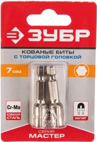 Насадка шестигранная ЗУБР МАСТЕР с торцовой головкой, магнитные, cr-v, e 1/4", 7х45 [26392-07-02]