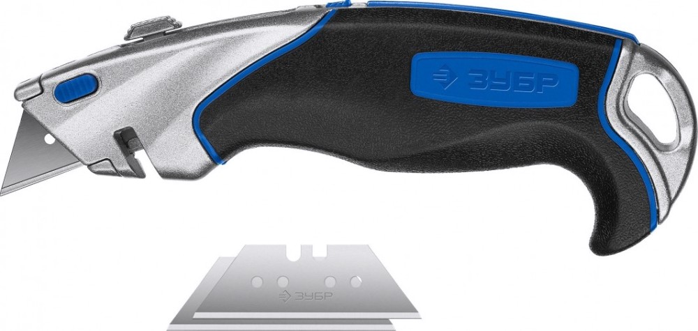 Нож для строительных работ ЗУБР ПРОФЕССИОНАЛ эксперт а24, с автостопом и заменой лезвий, трап. [0923_z02]