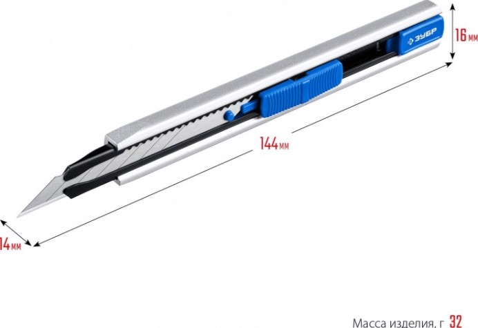 Нож строительный ЗУБР металлический с автостопом про-9а, сегмент. лезвия 9 мм [09152]
