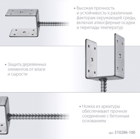 Основание столба ЗУБР U-образное 101х120х60мм [310286-100]