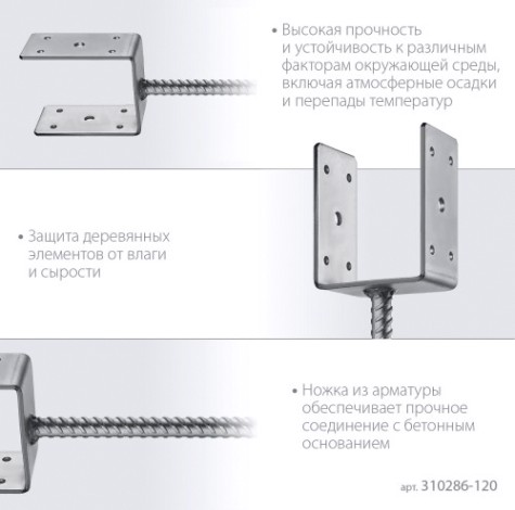 Основание столба ЗУБР U-образное 121х120х60мм [310286-120]