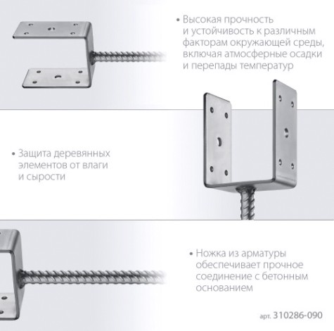 Основание столба ЗУБР U-образное 91х120х60мм [310286-090]