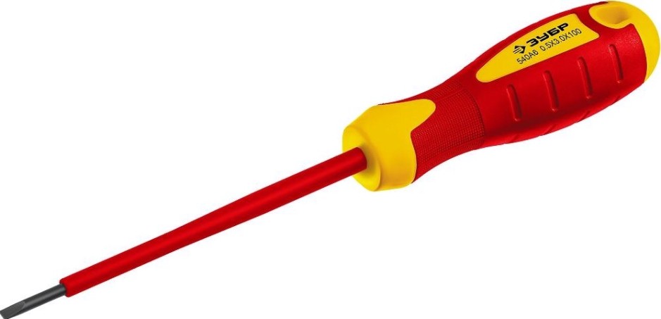 Отвертка диэлектрическая шлицевая ЗУБР ПРОФИ ЭЛЕКТРИК SL 3x100 мм до 1000в, "профессионал" 25261-3.0-075, cr-v, трех [25261-3.0-075_z01]