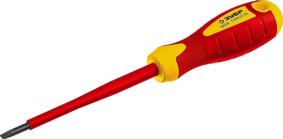 Отвертка диэлектрическая шлицевая ЗУБР ПРОФИ ЭЛЕКТРИК SL 4x100 мм до 1000в, "профессионал" 25261-4.0-100, cr-v, трех